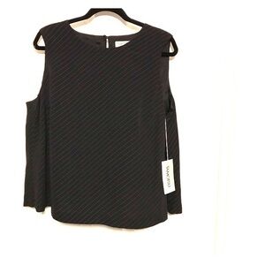 Tamutso black pinstripe a-line sleeveless top